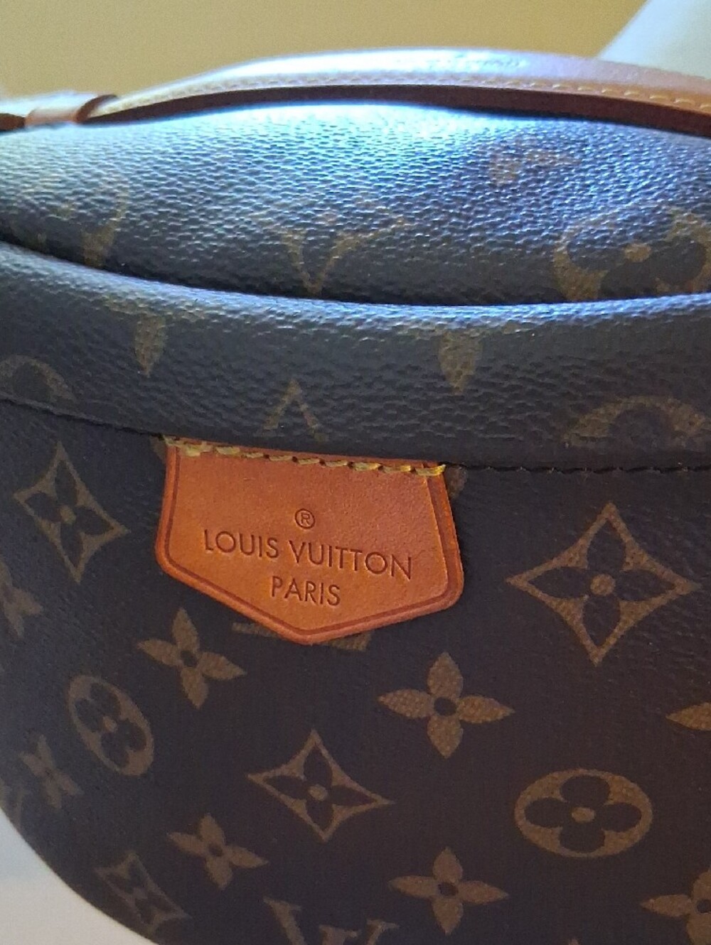 Authentic Louis Vuitton Brown Monogram Crossbody Sling Bum Bag with Tan Strap - Picture 7 of 17